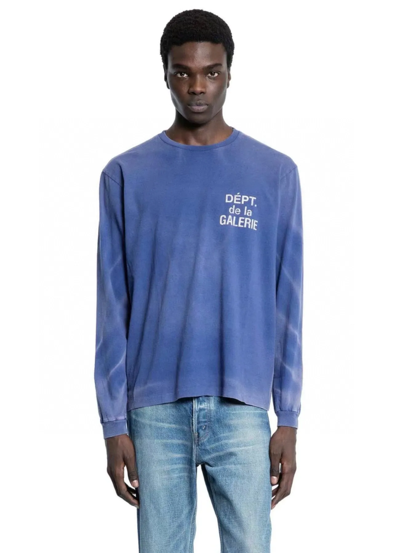 GALLERY FRENCH L/S TEE/NAVY French ripple washed long-sleeved TEE faded blue S-XL cylindrical fabric Assute garment dyeing heavy-wash water-coated fading treatment simulates natural sun fading effect printed distressing treatment top-notch craftsmanship completely matched accessories